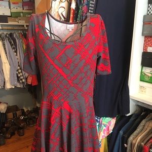 Red and Taupe Crepe Lularoe Nicole Dress Large